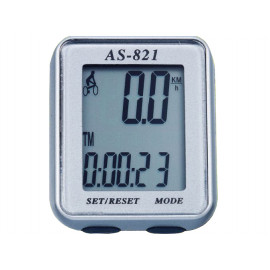 Велокомпьютер as-821 проводной. 11 функций: скорость /режим сканирования /время /пройденное расстояние/одометр /максимальная скорость /средняя скорость /часы /каденс /счётчик калорий /секундомер. цвет: серебристый