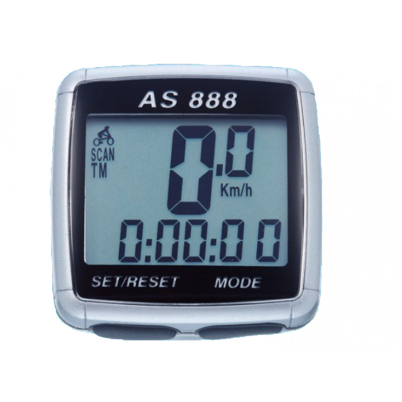 Велокомпьютер as-888 проводной. 8 функций: скорость /режим сканирования /время /пройденное расстояние/одометр /максимальная скорость /средняя скорость /часы. цвет: серебристый