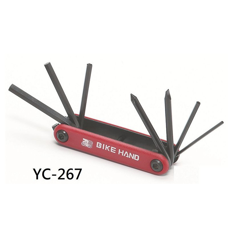 Bike hand yc-267 набор инструментов складной: шестигранники 2/3/4/5/6мм, отвёртки +/-