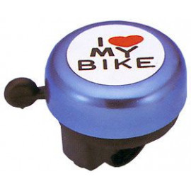 Звонок jh-800al-b, d:55мм. материал: купол - алюминий, база - пластик. цвет: голубой. рисунок: надпись "i love my bike".