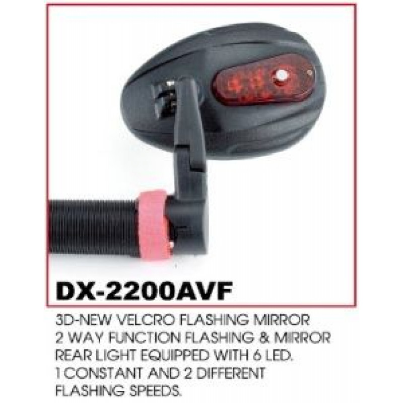 Зеркало dx-2200avf с 6-диодной красной мигалкой, постоянный и 2 мигающих режима. крепление на липучке.